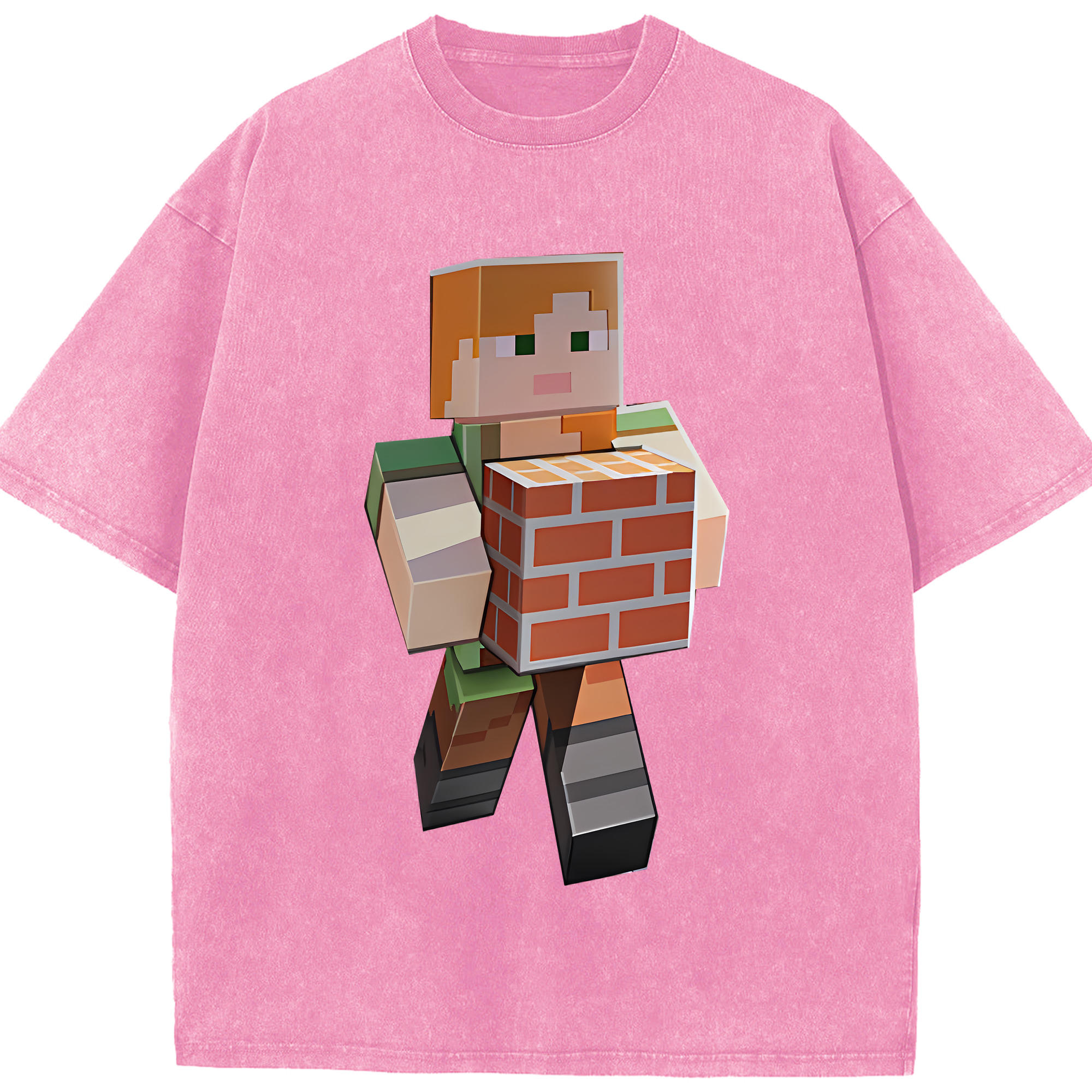 （画像用） マインクラフト ブロックの世界 Minecraft MC Block world 綿100% ヴィンテージ風 半袖Tシャツ（フロントプリント）